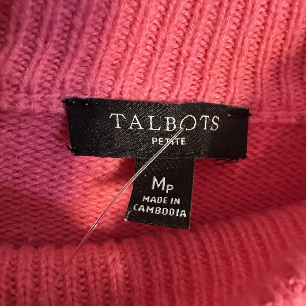 TALBOTS HONEYCOMB HIGH LOW MOCKNECK SWEATER WOMENS SIZE M Petites Pink Pulllover
